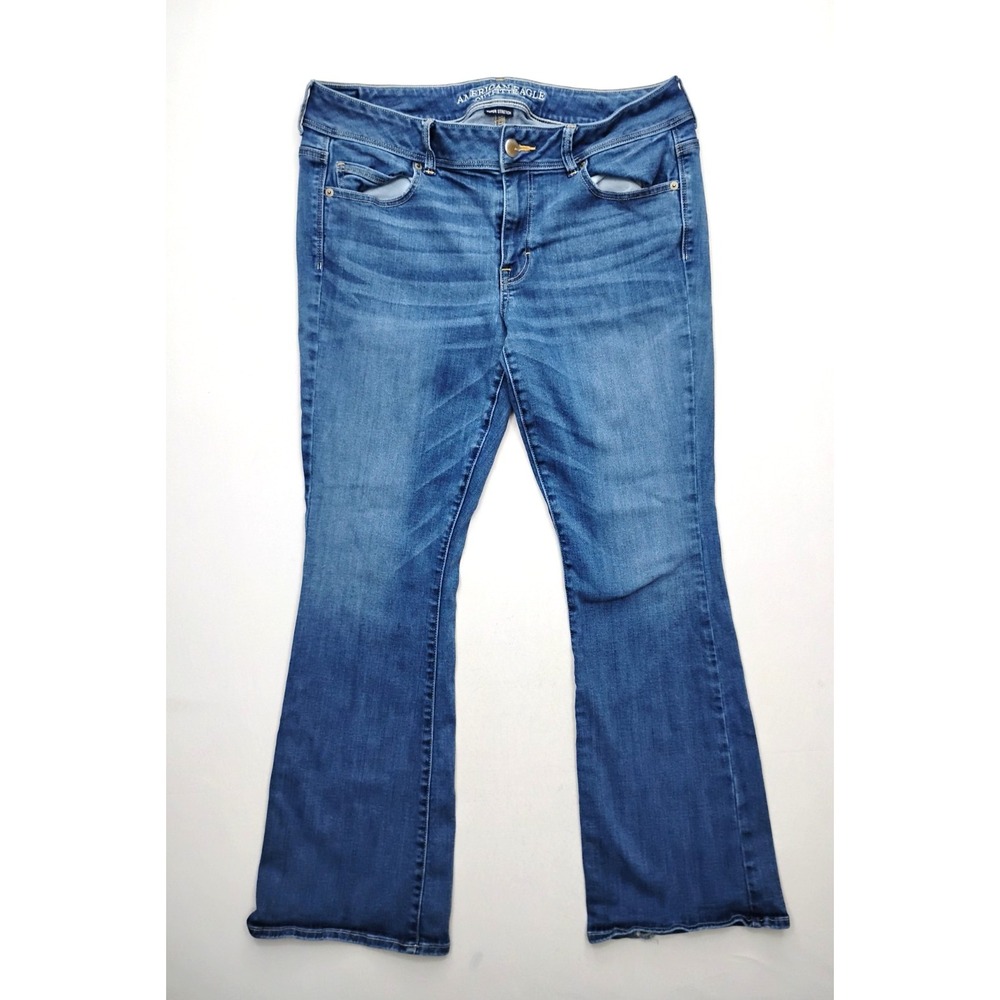 American Eagle Super Stretch Kick Boot Jeans Womens 16 Western Cowgirl Dark